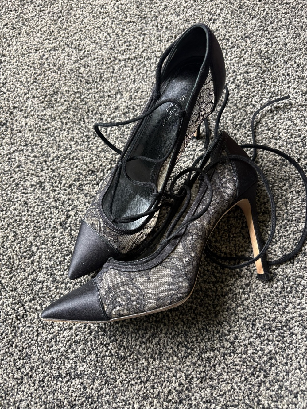 LOUIS VUITTON NEGLIGE SHOES 37.5 LACE SHOES LACE PUMPS Black